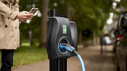 A roadside EV charger