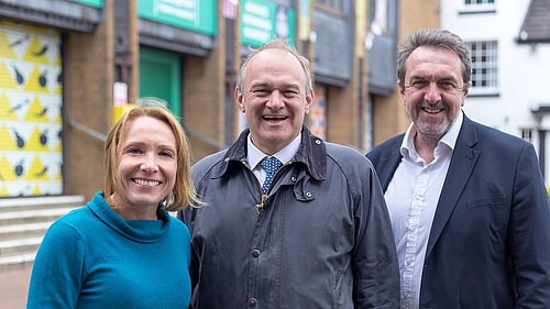 Helen Morgan MP, Ed Davey MP and Matthew Green
