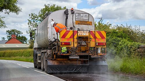 A surface dressing vehicle at work in Shropshire