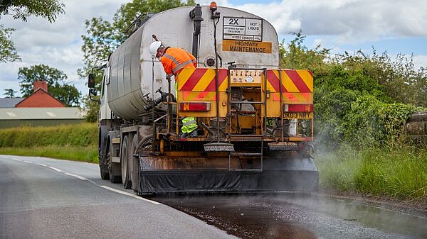 A surface dressing vehicle at work in Shropshire
